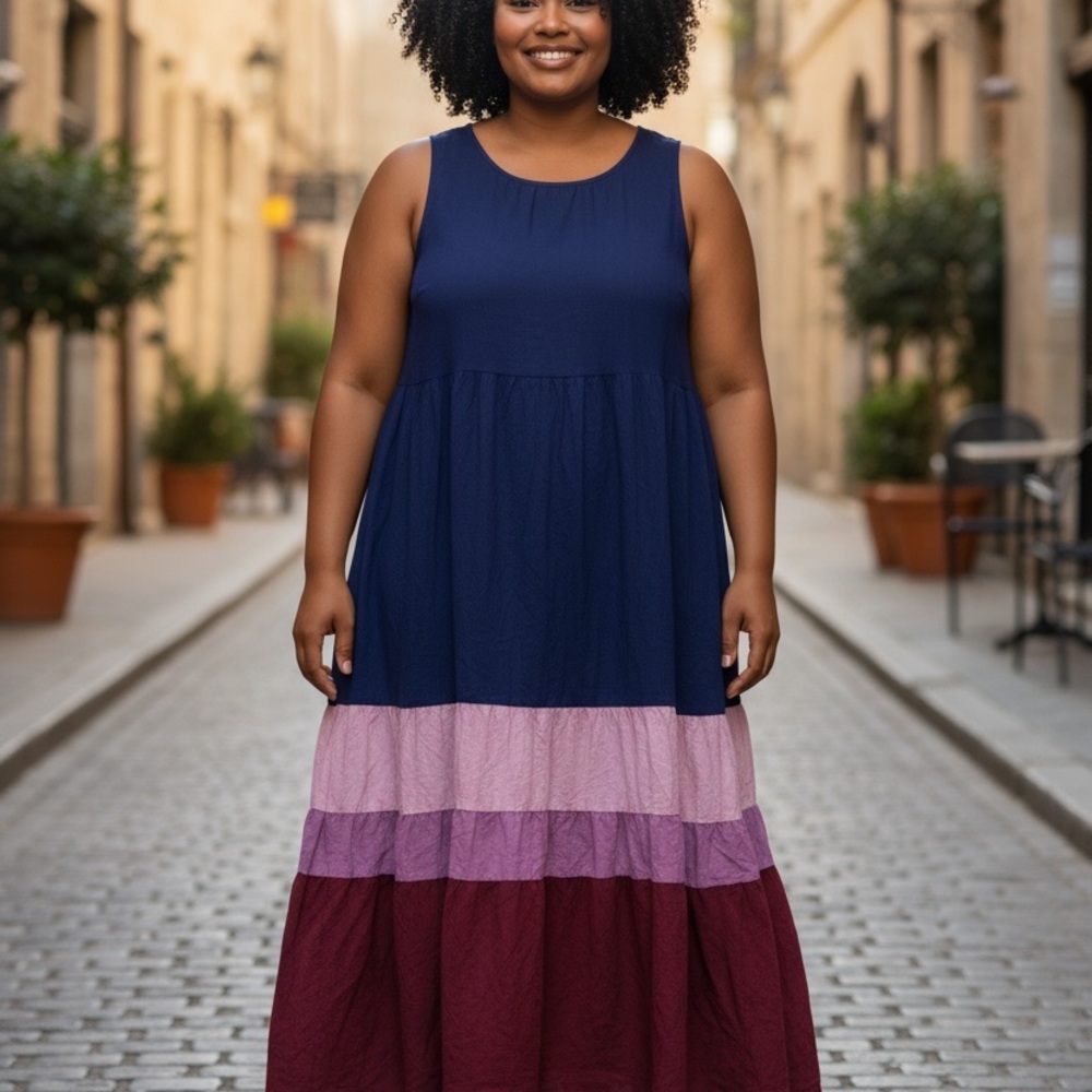 Ava & Viv Navy and Burgundy Colorblock Maxi Dress